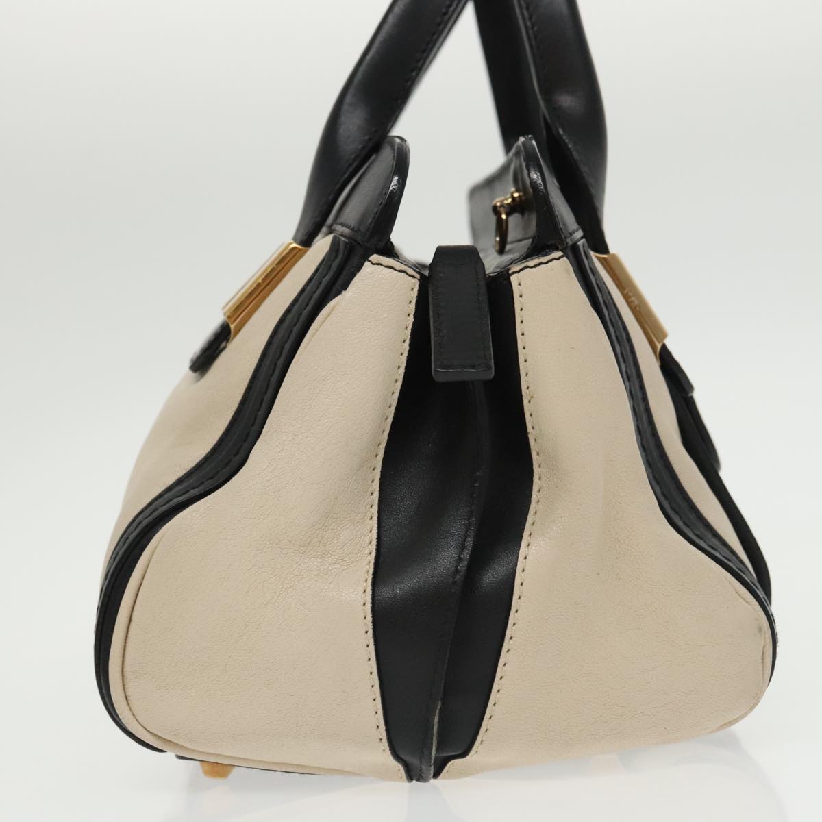 Chloe Hand Bag Leather 2way White Black Gold am7273
