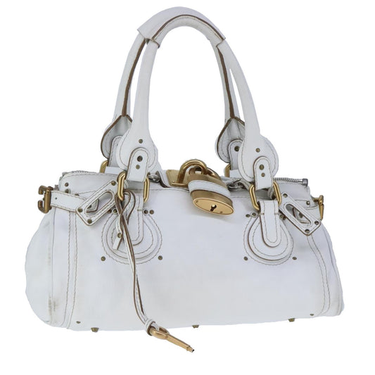 Chloe Paddington Hand Bag Leather White Gold Silver am7275