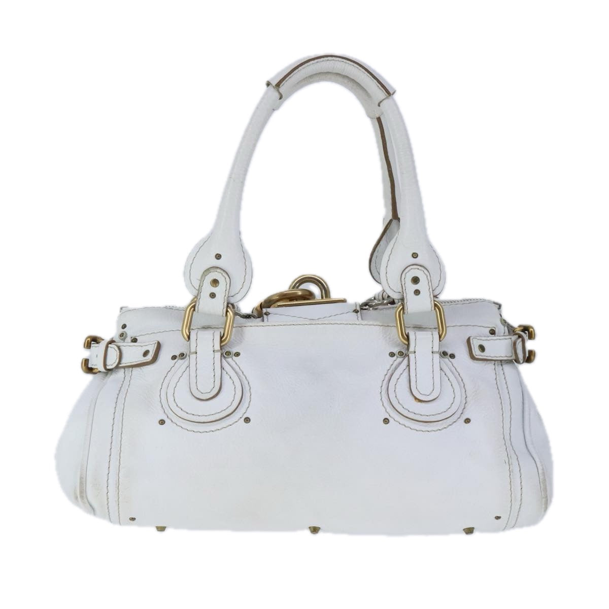 Chloe Paddington Hand Bag Leather White Gold Silver am7275