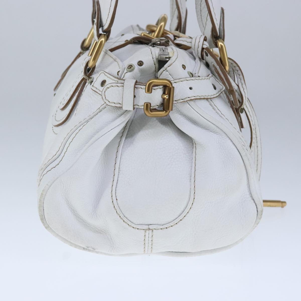 Chloe Paddington Hand Bag Leather White Gold Silver am7275