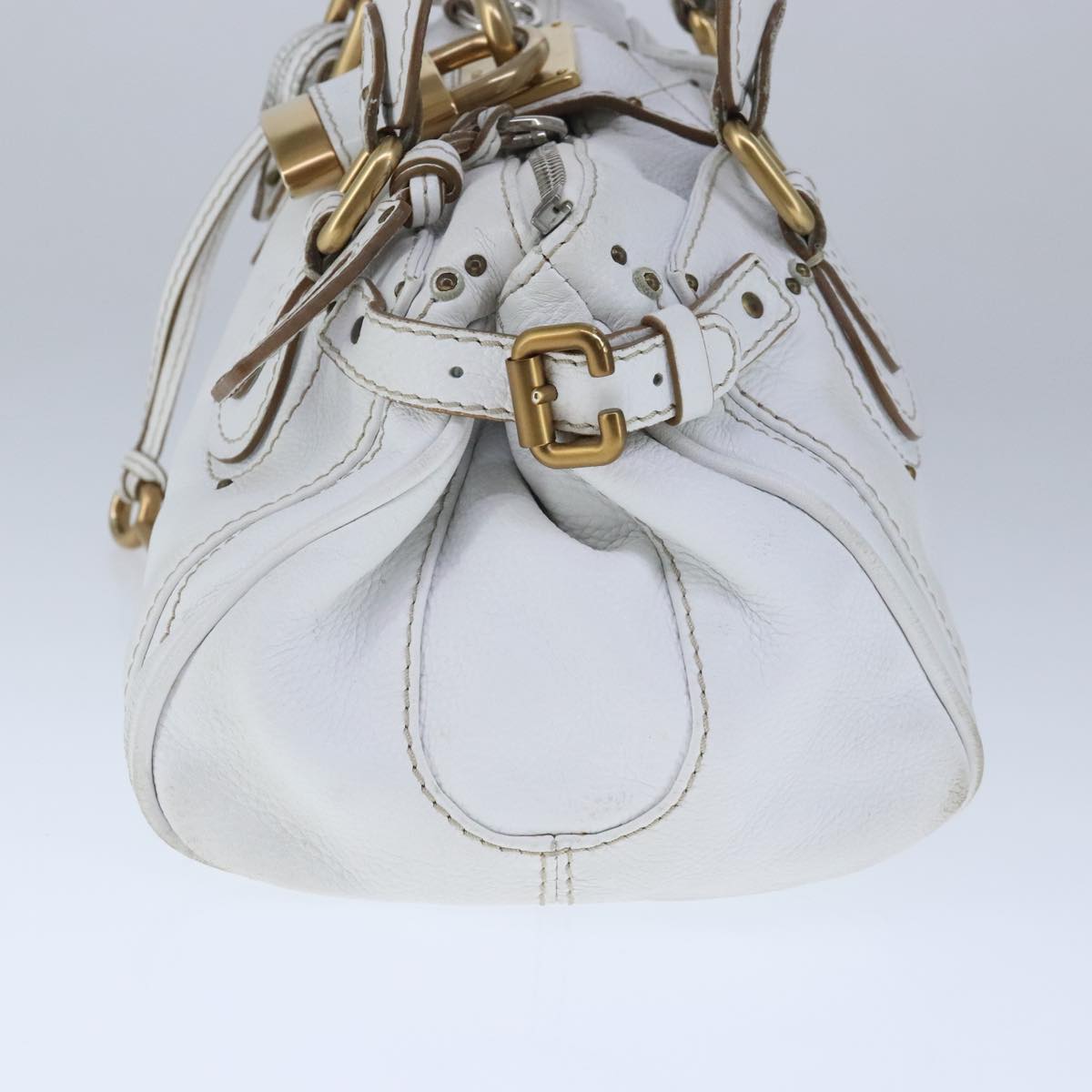 Chloe Paddington Hand Bag Leather White Gold Silver am7275
