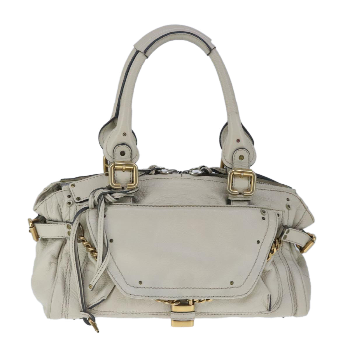 Chloe Paddington Hand Bag Leather White Gold Silver am7276