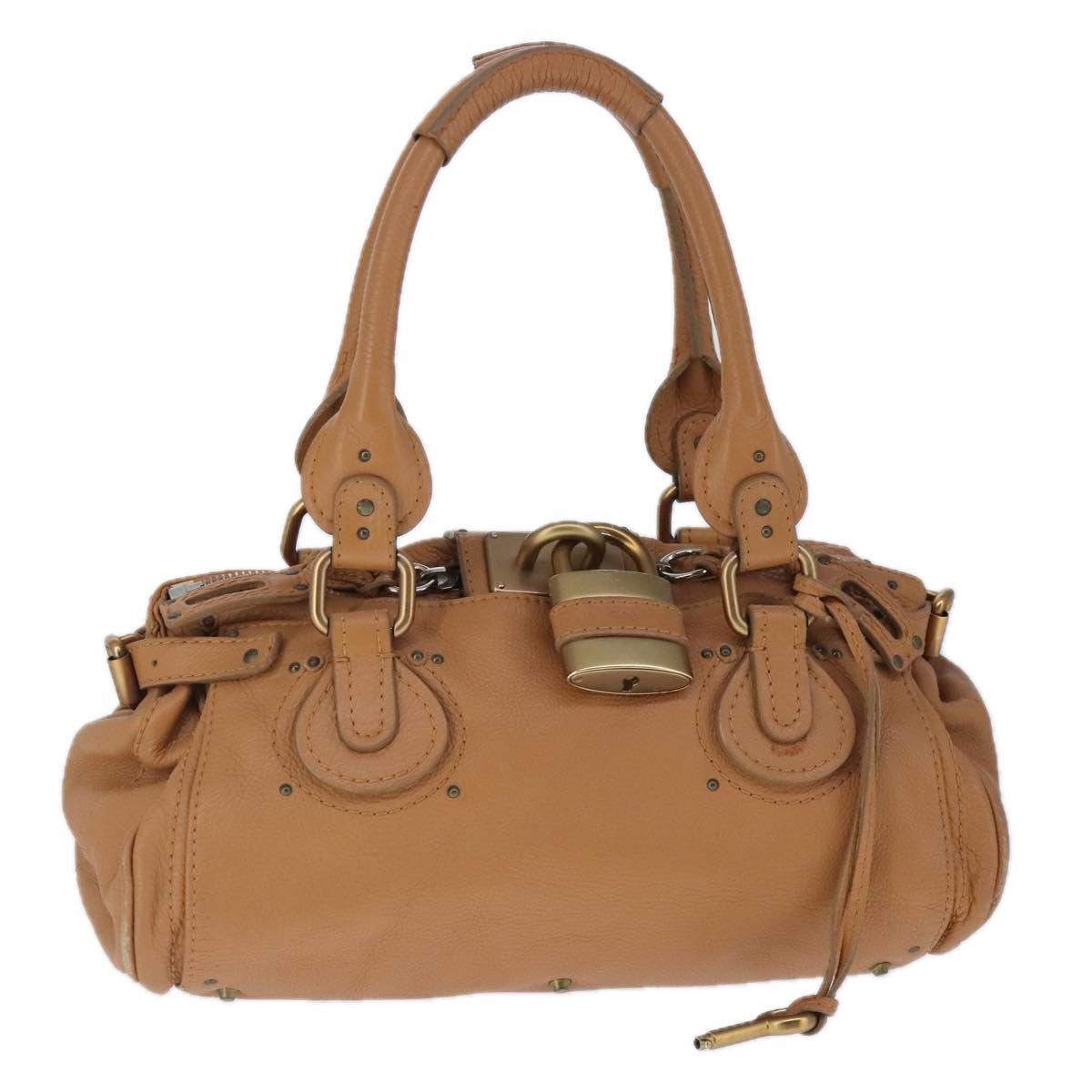 Chloe Paddington Hand Bag Leather Brown Gold Silver am7278