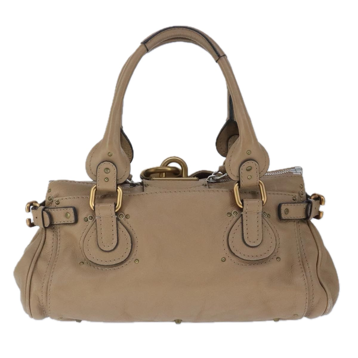 Chloe Paddington Hand Bag Leather Beige Gold Silver am7279