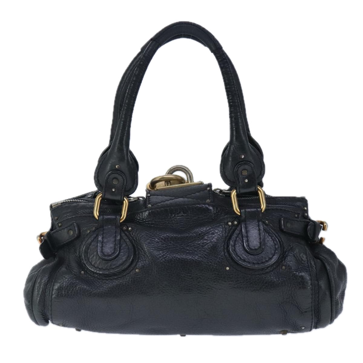 Chloe Paddington Hand Bag Leather Black Gold Silver am7280