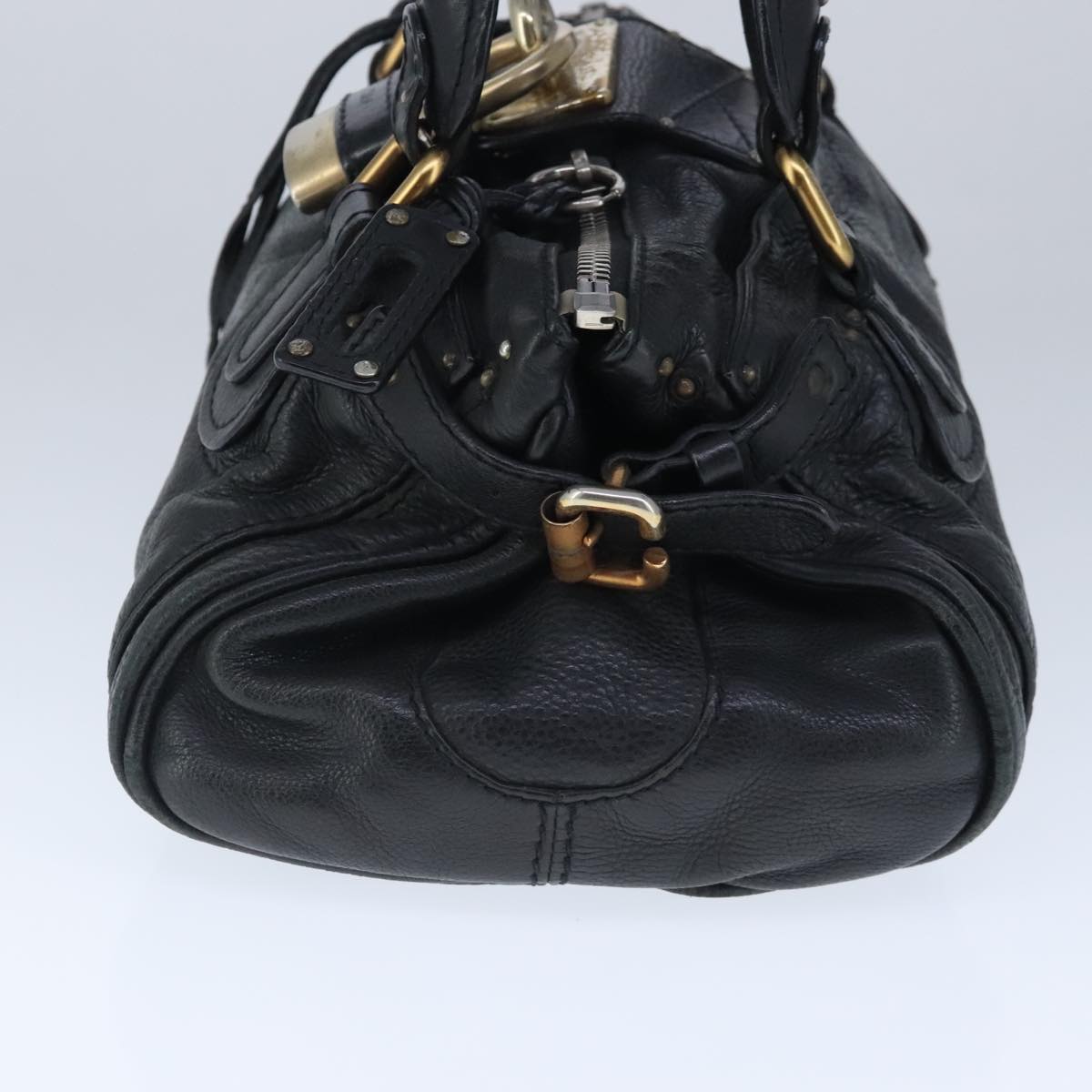 Chloe Paddington Hand Bag Leather Black Gold Silver am7280