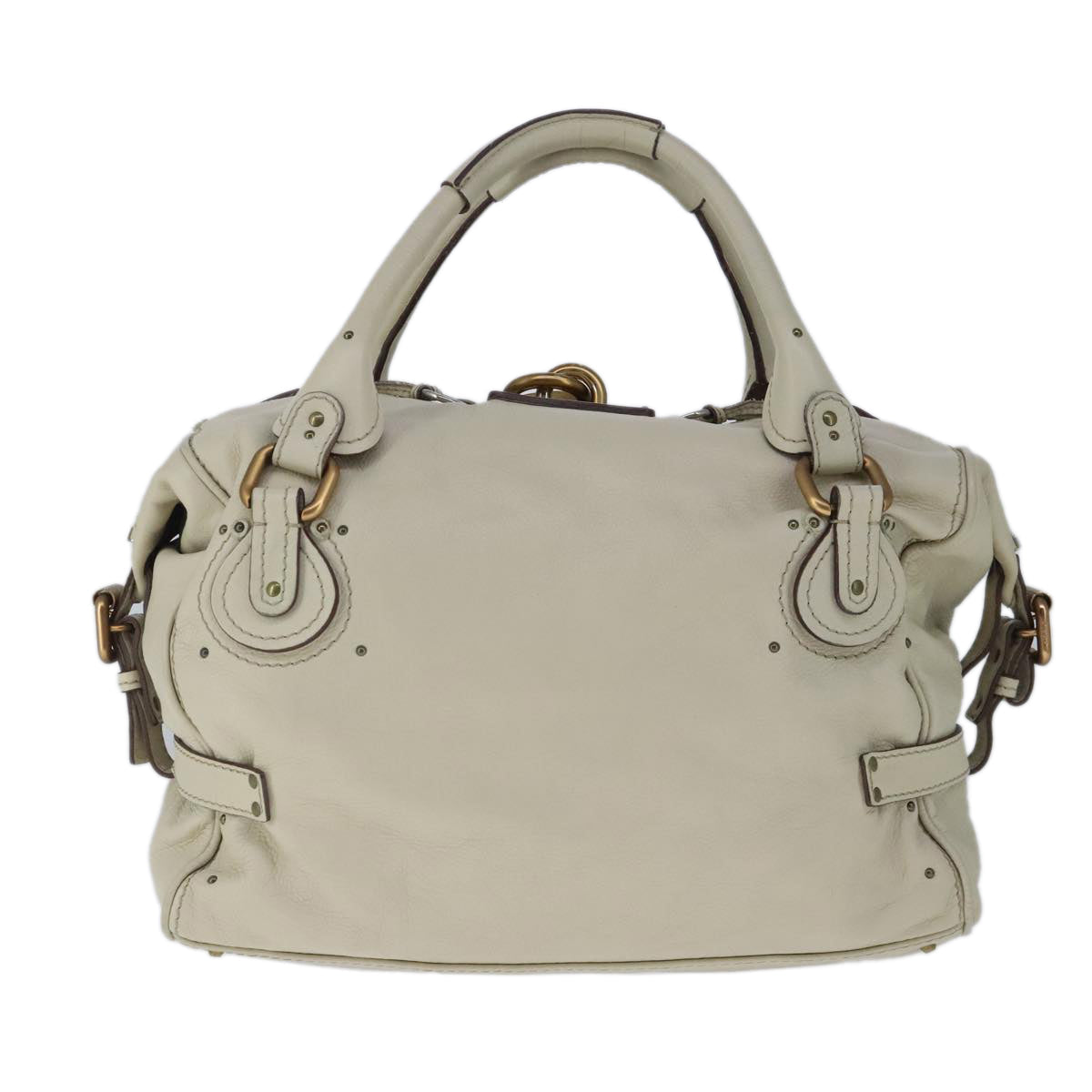 Chloe Paddington Hand Bag Leather Beige Gold Silver am7290