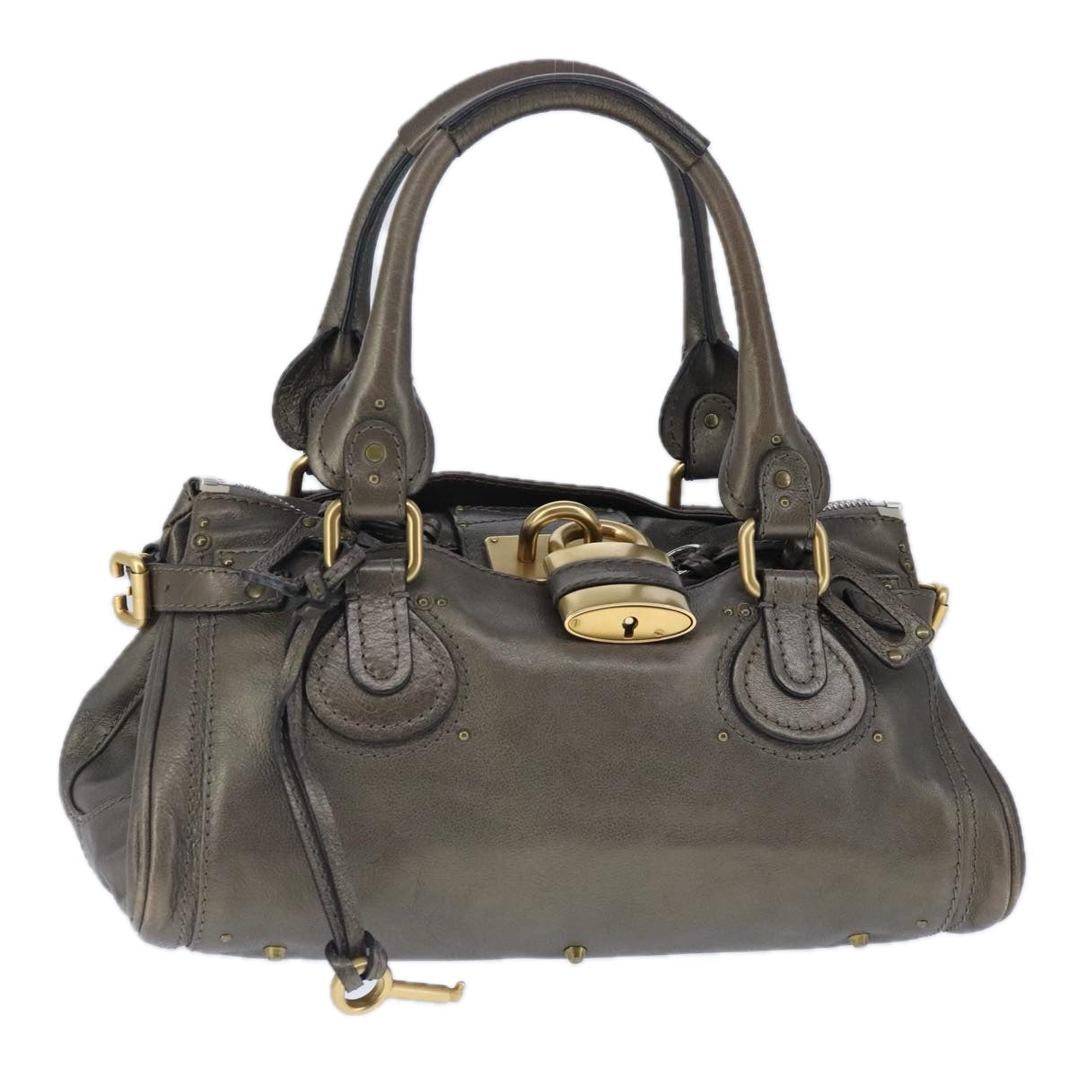 Chloe Paddington Hand Bag Leather Gold Tone Gold Silver am7291