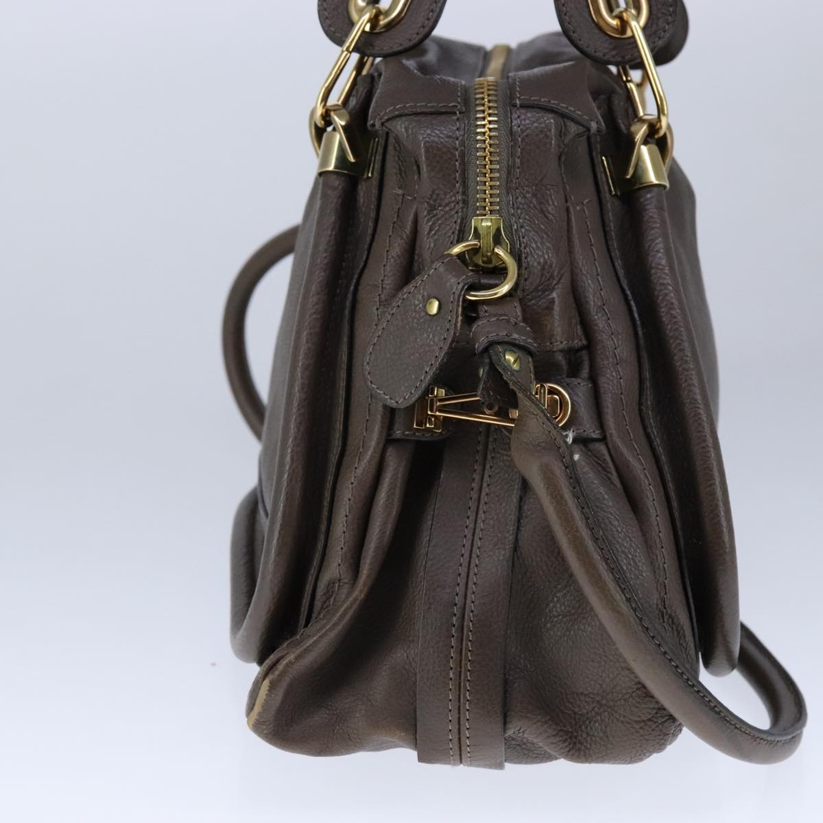 Chloe Paraty Hand Bag Leather 2way Brown Gold am7340