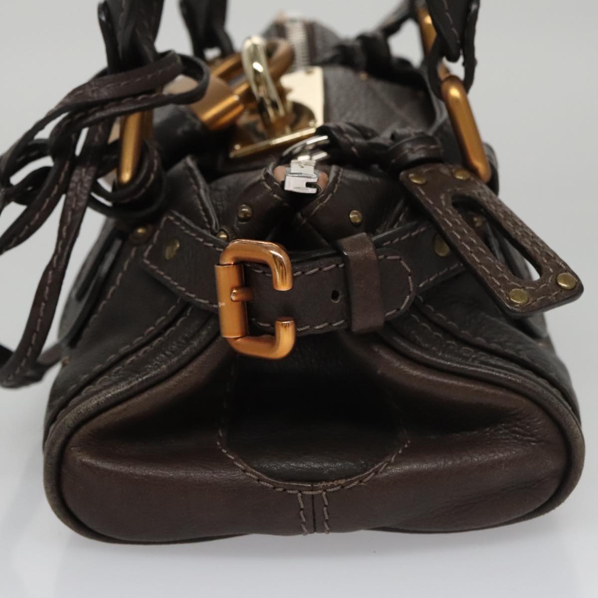 Chloe Paddington Mini Hand Bag Leather Dark Brown Gold Silver am7426