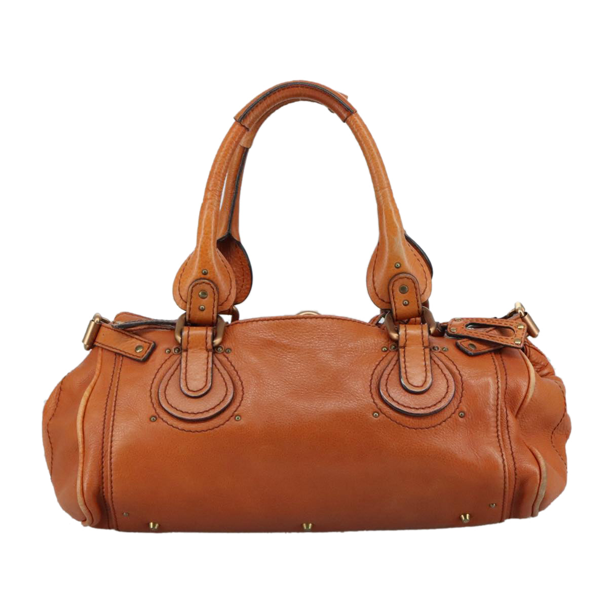 Chloe Paddington Hand Bag Leather Brown Gold Silver am7466