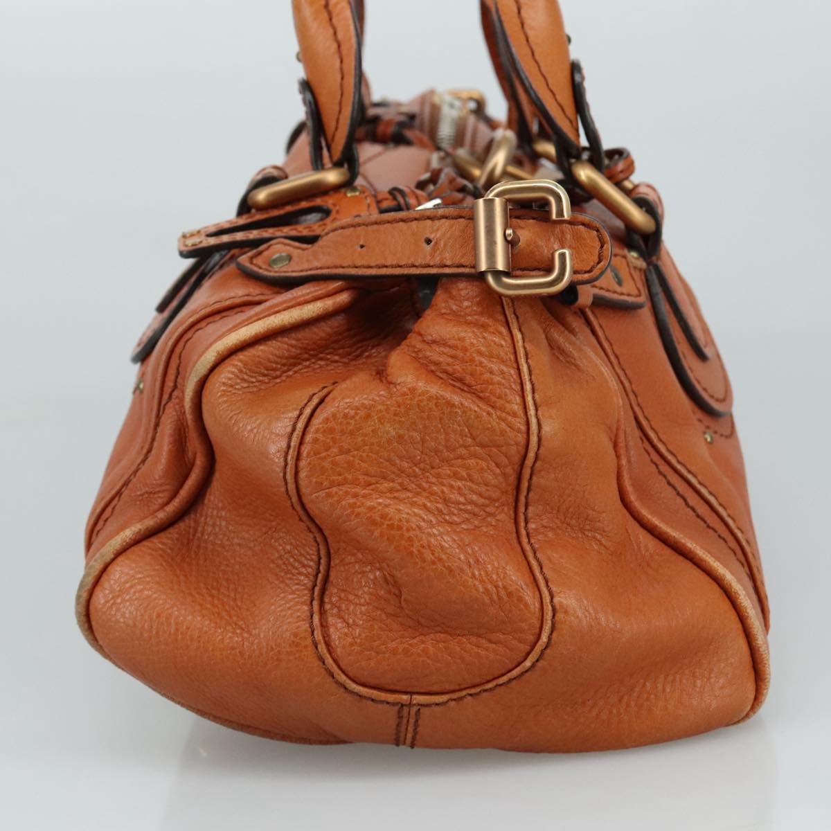 Chloe Paddington Hand Bag Leather Brown Gold Silver am7466