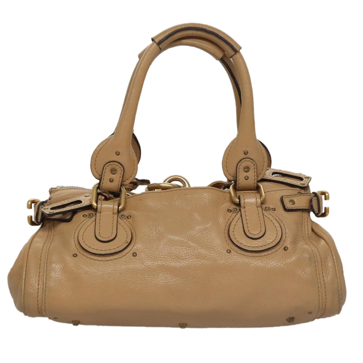 Chloe Paddington Hand Bag Leather Beige Gold Silver am7467