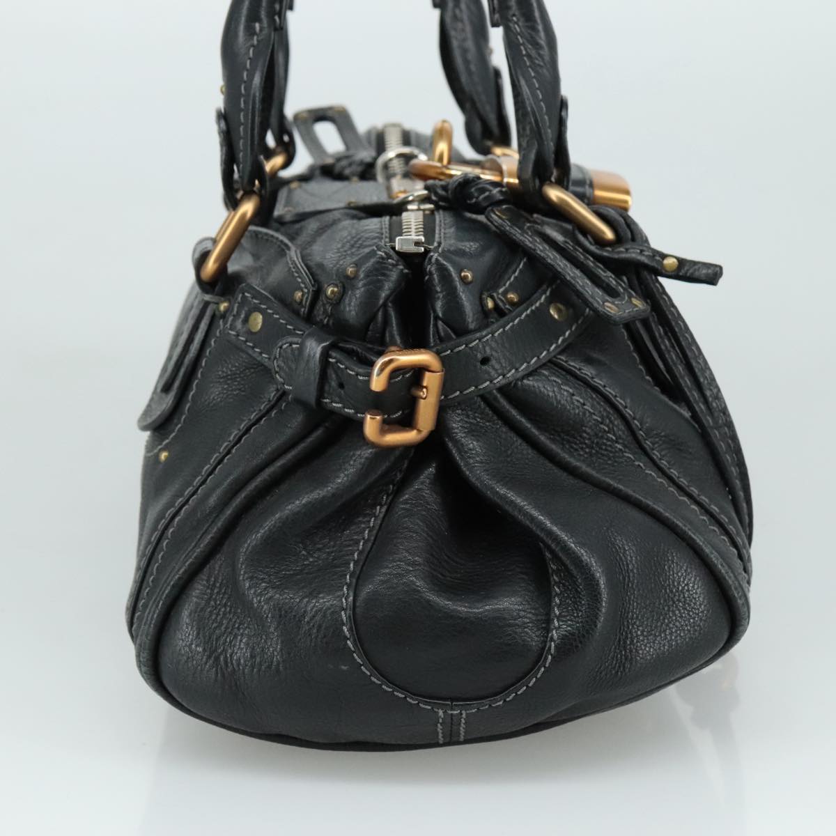 Chloe Paddington Hand Bag Leather Black Gold Silver am7481