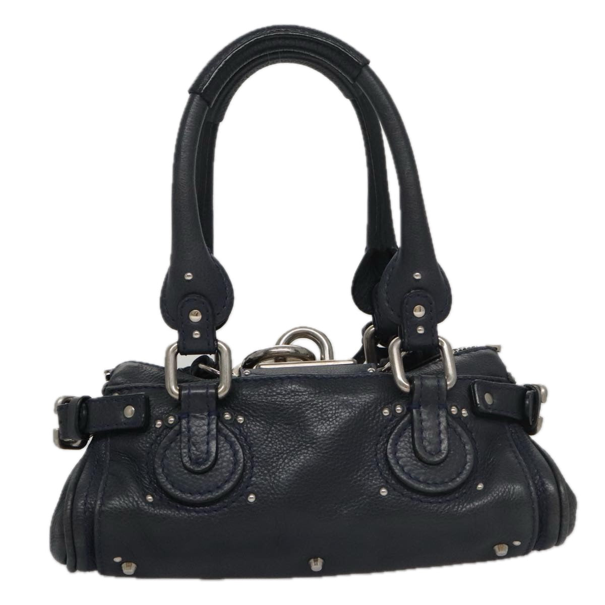 Chloe Paddington Mini Hand Bag Leather Navy Silver am7485