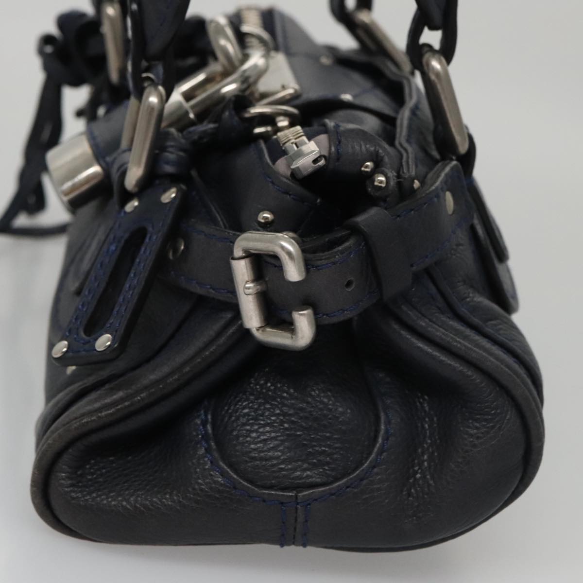 Chloe Paddington Mini Hand Bag Leather Navy Silver am7485