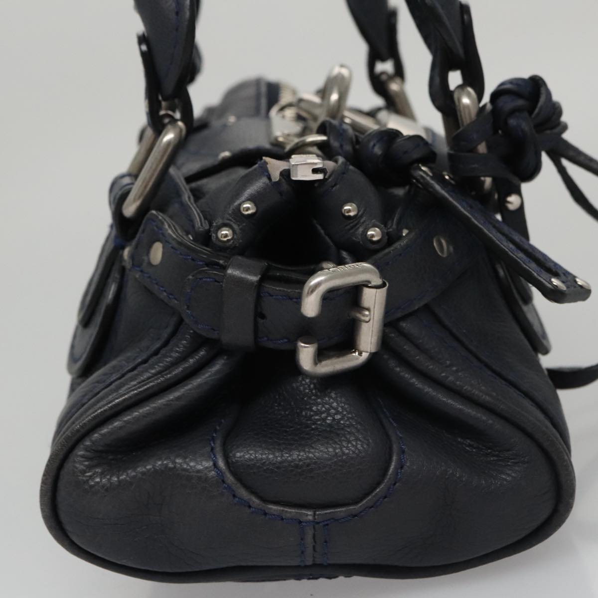 Chloe Paddington Mini Hand Bag Leather Navy Silver am7485