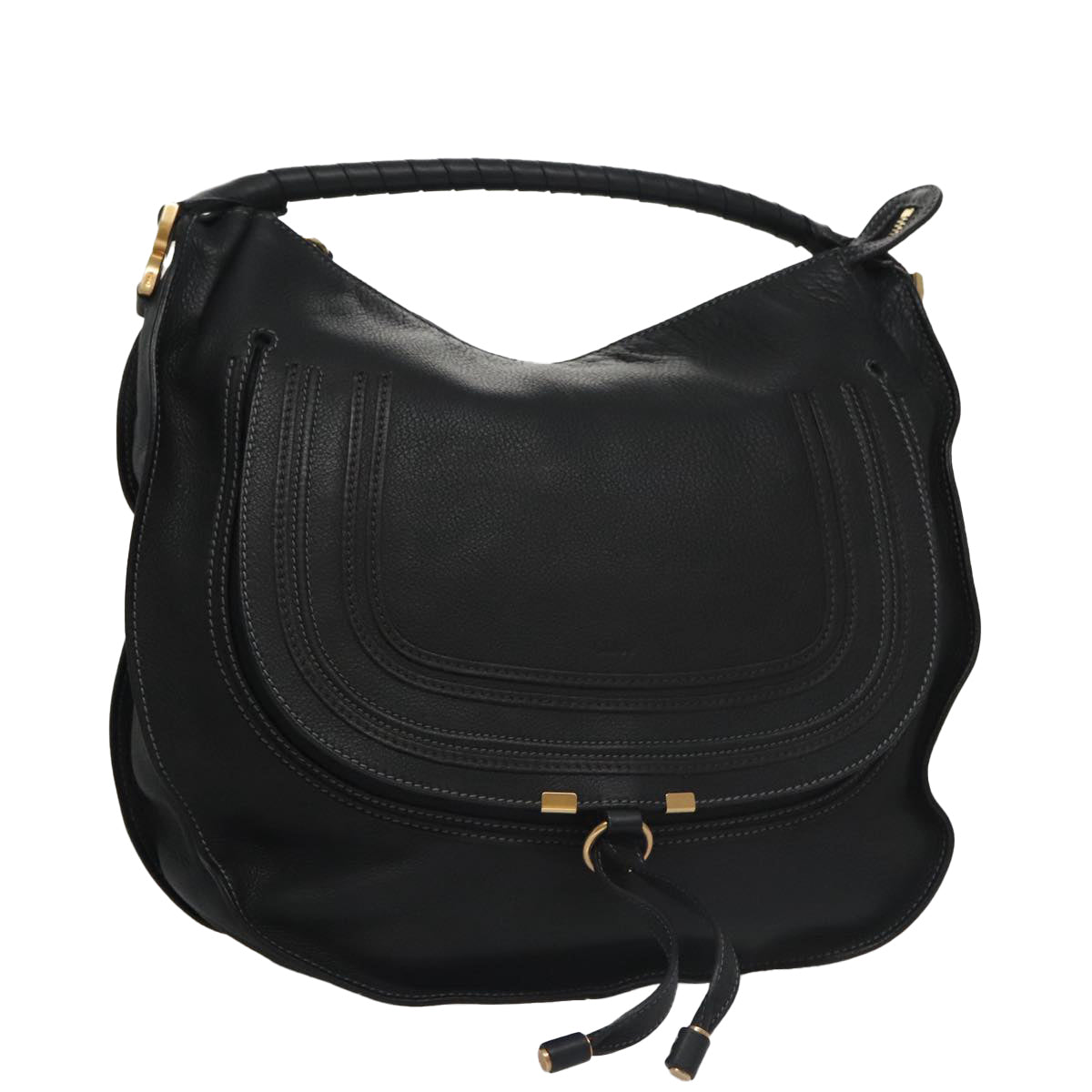 Chloe Mercy Hand Bag Leather Black Gold am7486