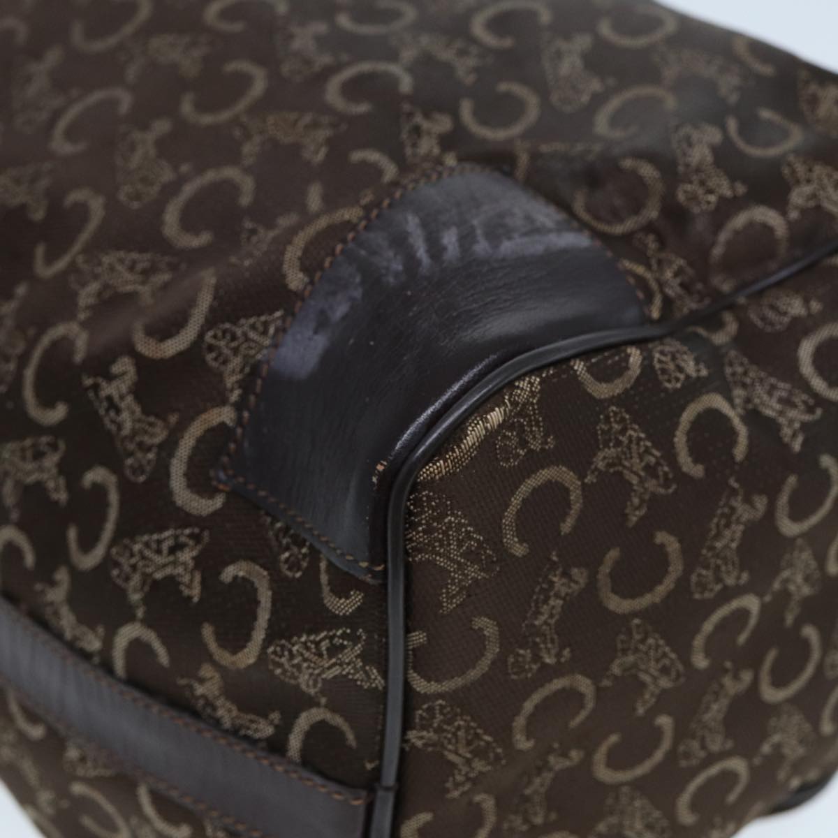 CELINE C Macadam Canvas Boston Bag Brown Auth ar11996