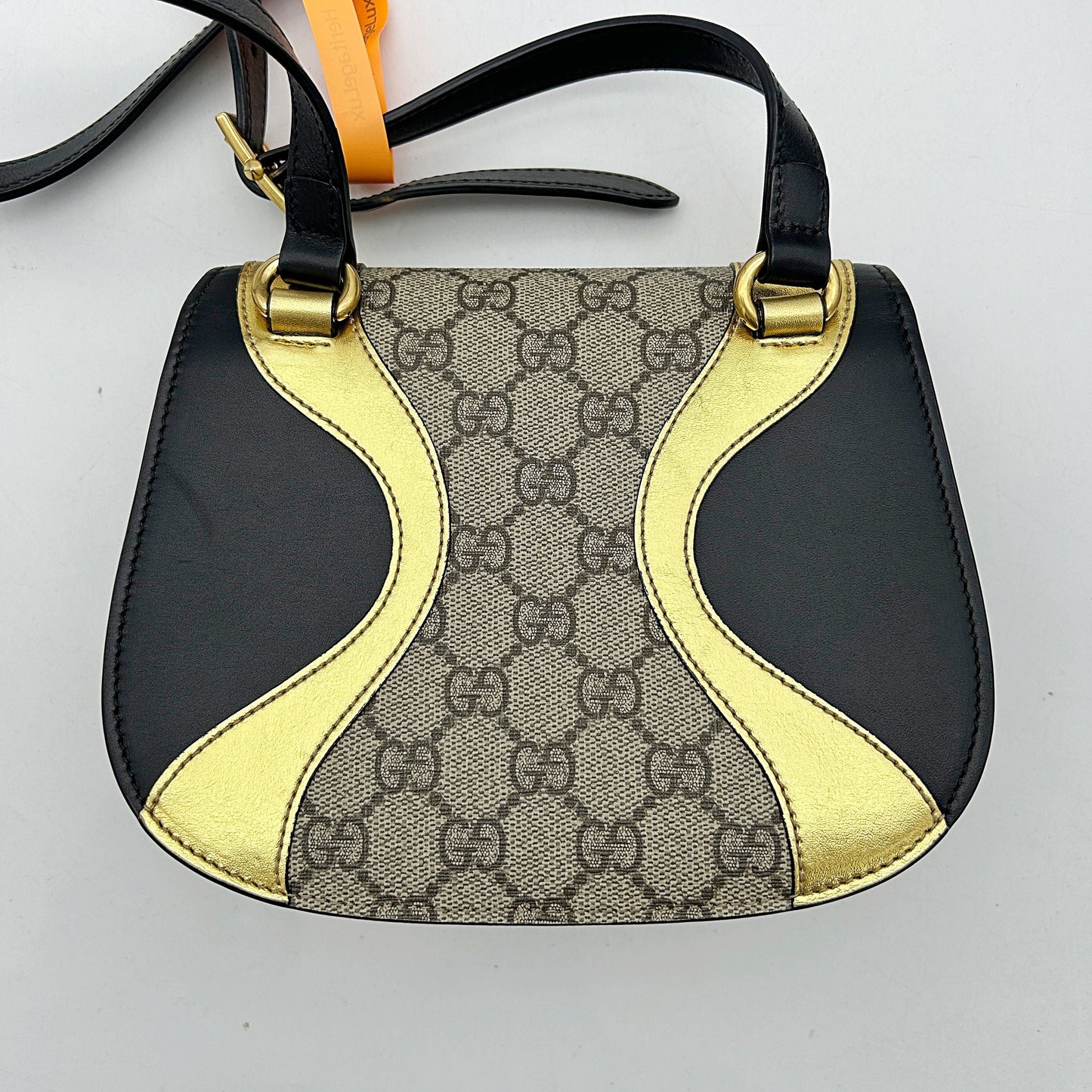 GUCCI GG Supreme Monogram Small Osiride Shoulder Bag Black Gold 2506222503
