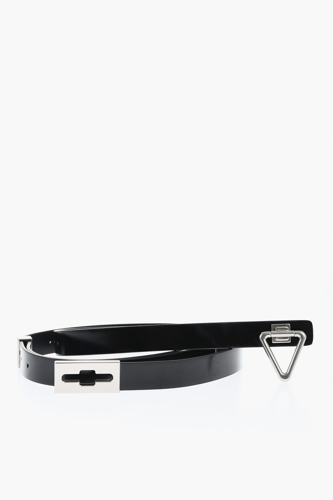 Bottega Veneta Brushed Leather Adjustable Belt with Triangle Buckle 20mm Black