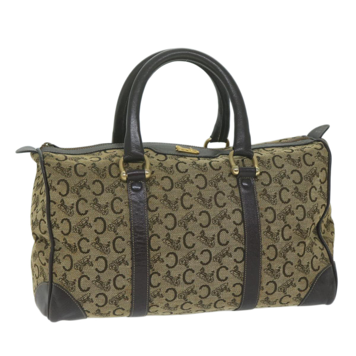 CELINE C Macadam Canvas Boston Bag Brown Auth bs11460