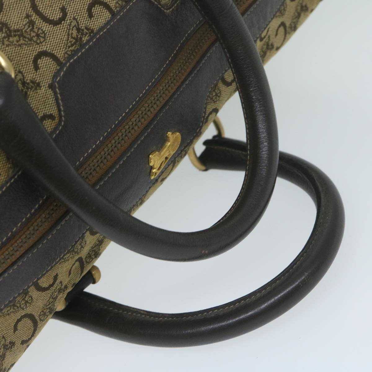 CELINE C Macadam Canvas Boston Bag Brown Auth bs11460