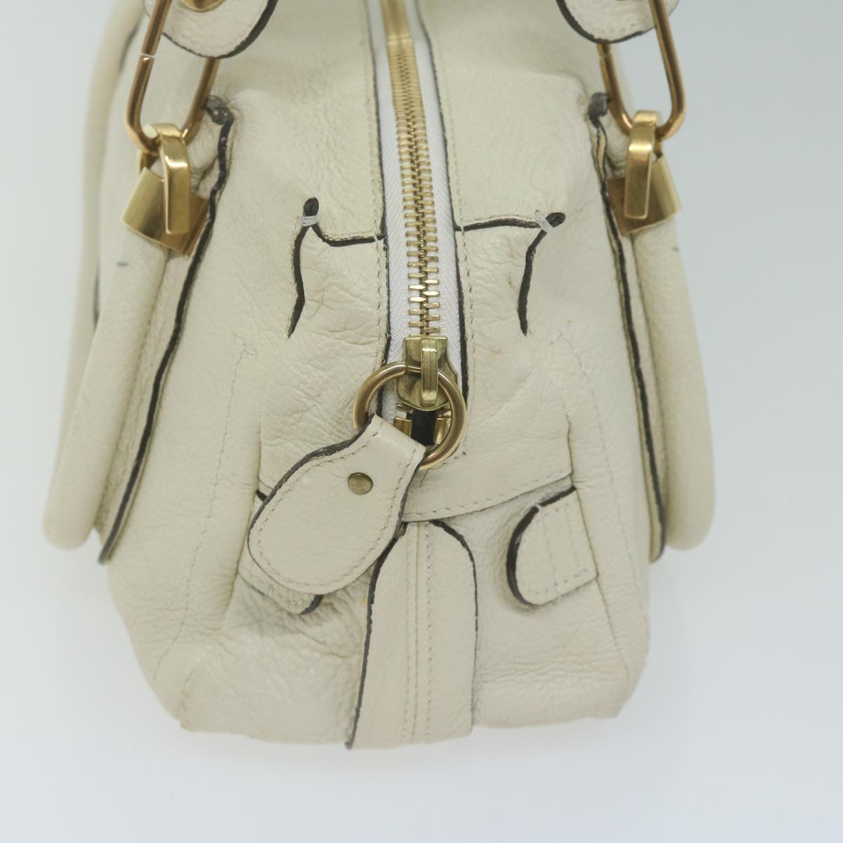 Chloe Paraty Hand Bag Leather White bs11780