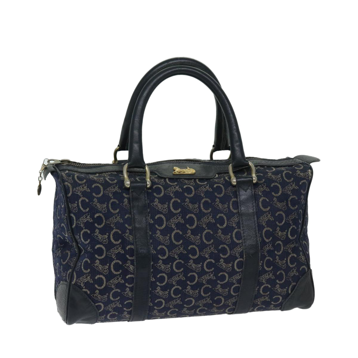 CELINE C Macadam Canvas Boston Bag Navy Auth bs12633