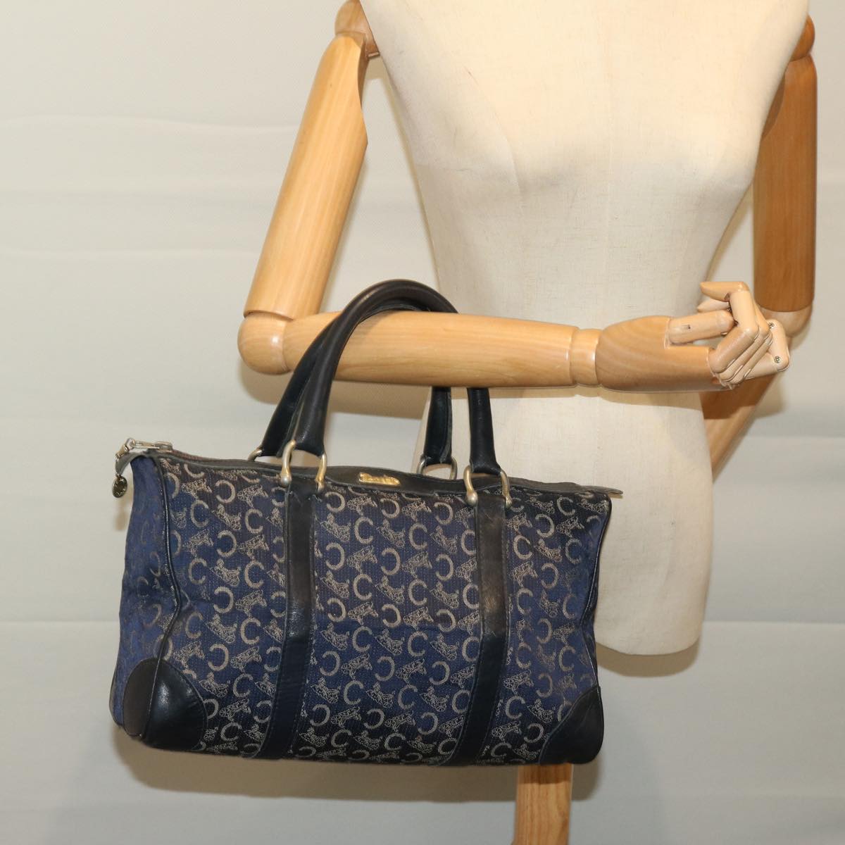 CELINE C Macadam Canvas Boston Bag Navy Auth bs12633
