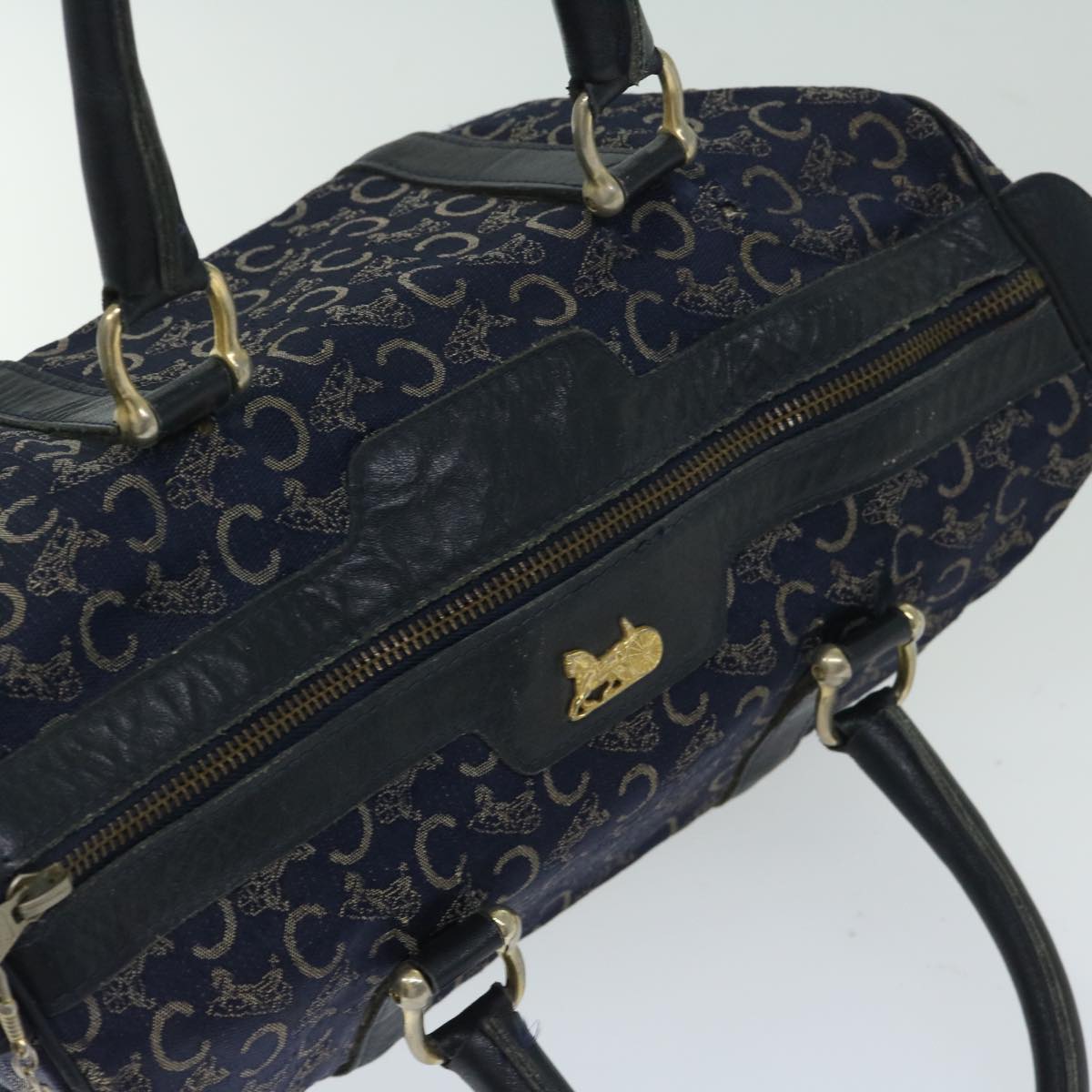 CELINE C Macadam Canvas Boston Bag Navy Auth bs12633