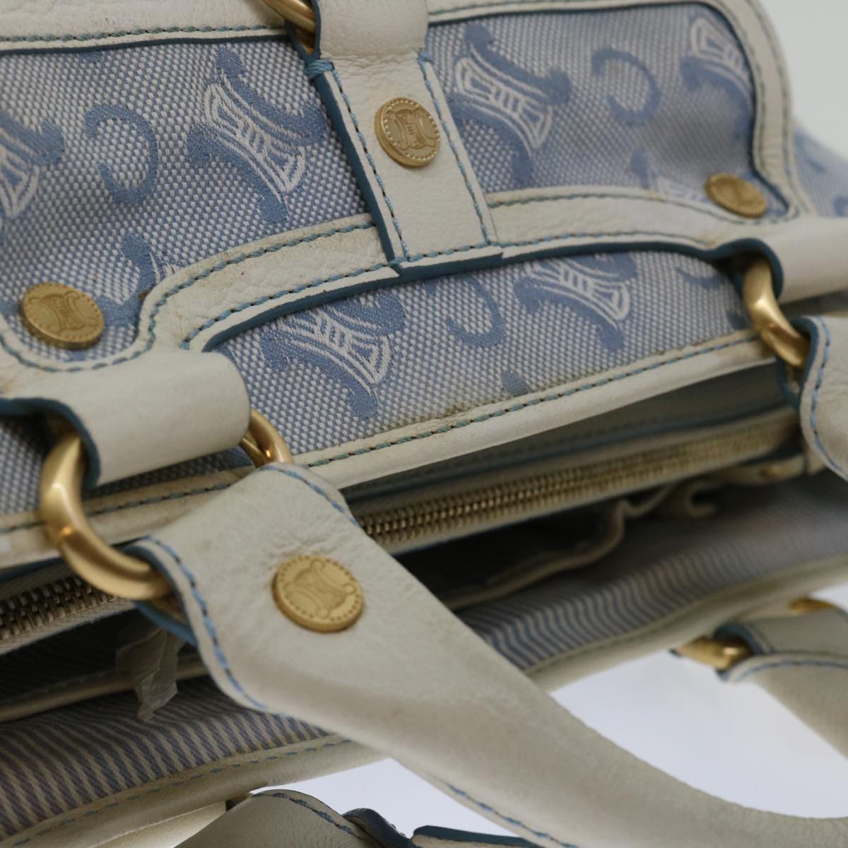 CELINE C Macadam Canvas Boogie Hand Bag Light Blue Auth bs12768