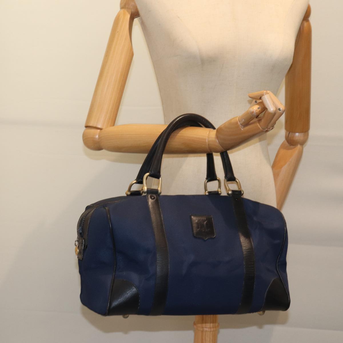 CELINE Boston Bag Canvas Navy Auth bs13182