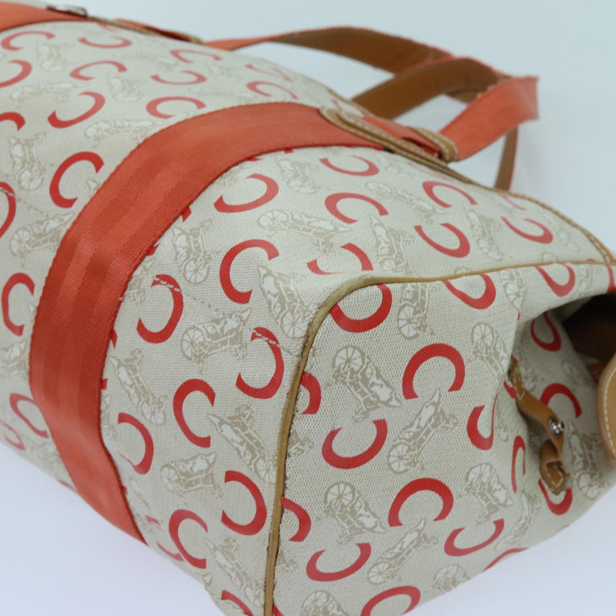 CELINE C Macadam Canvas Boston Bag White Auth bs13387