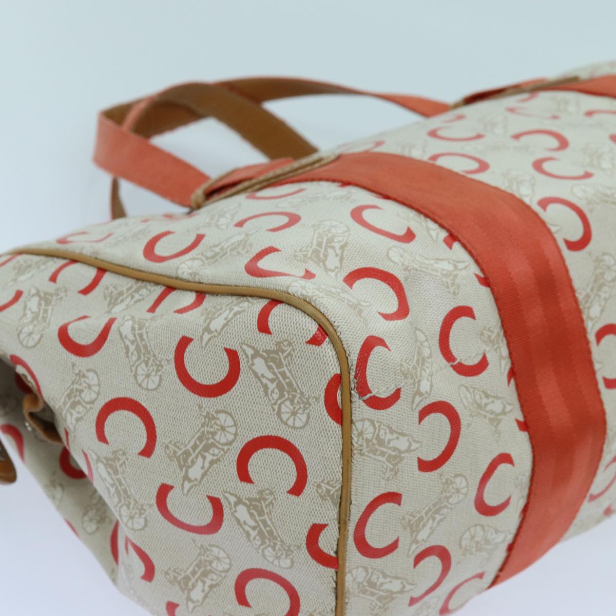 CELINE C Macadam Canvas Boston Bag White Auth bs13387