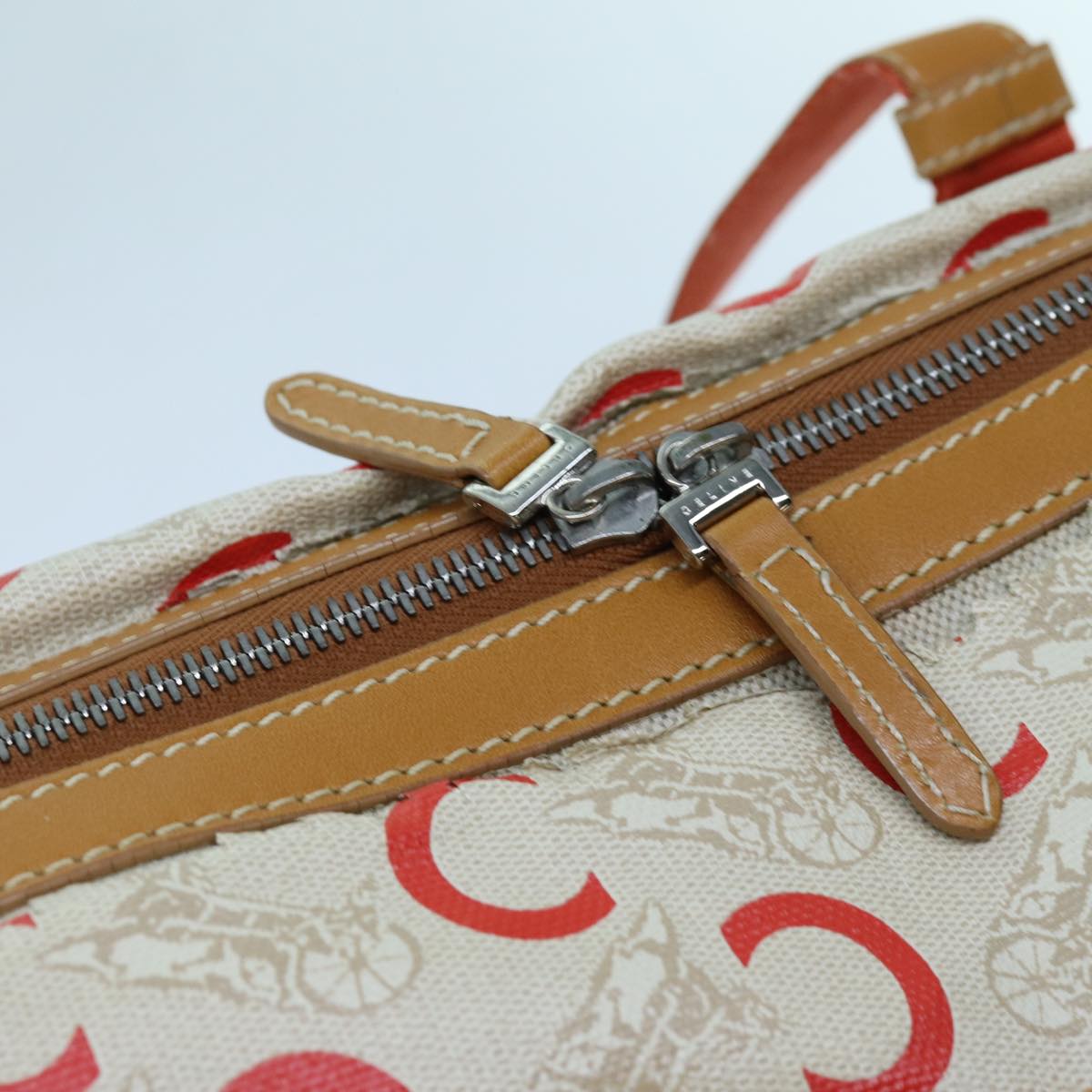 CELINE C Macadam Canvas Boston Bag White Auth bs13387