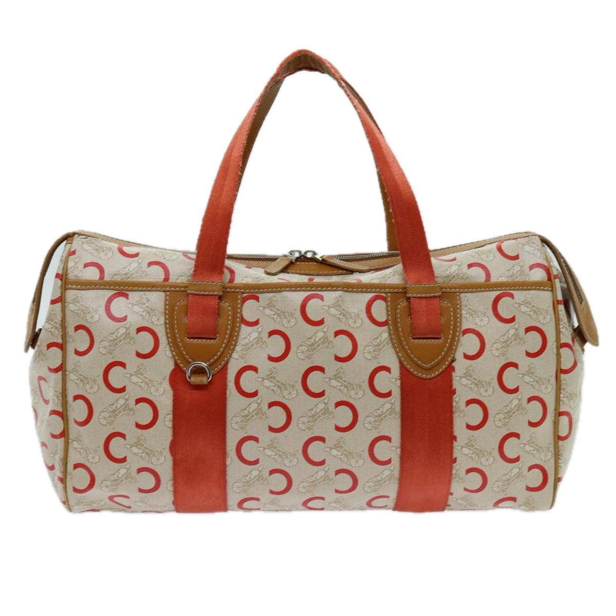 CELINE C Macadam Canvas Boston Bag White Auth bs13387