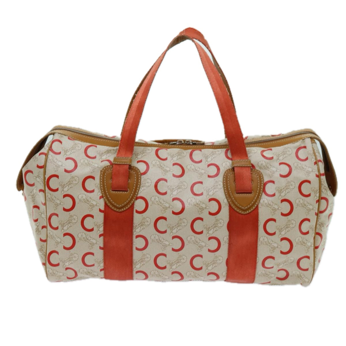 CELINE C Macadam Canvas Boston Bag White Auth bs13387