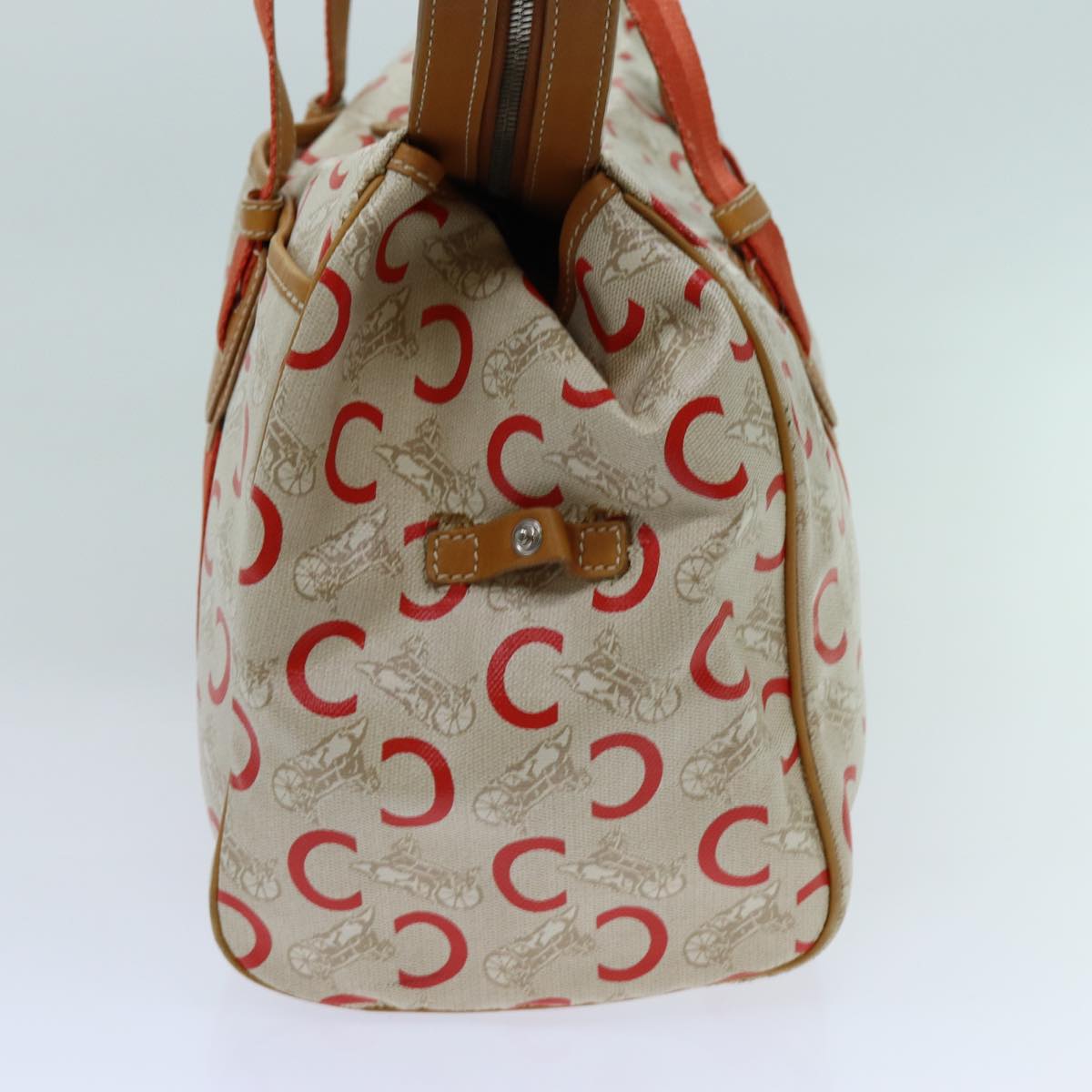 CELINE C Macadam Canvas Boston Bag White Auth bs13387