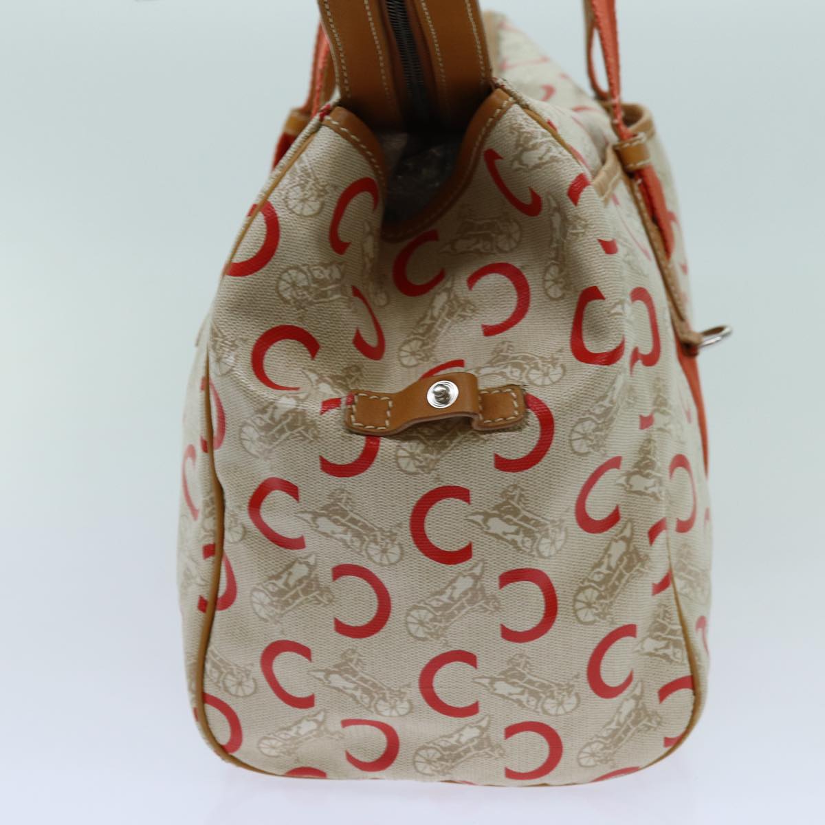 CELINE C Macadam Canvas Boston Bag White Auth bs13387