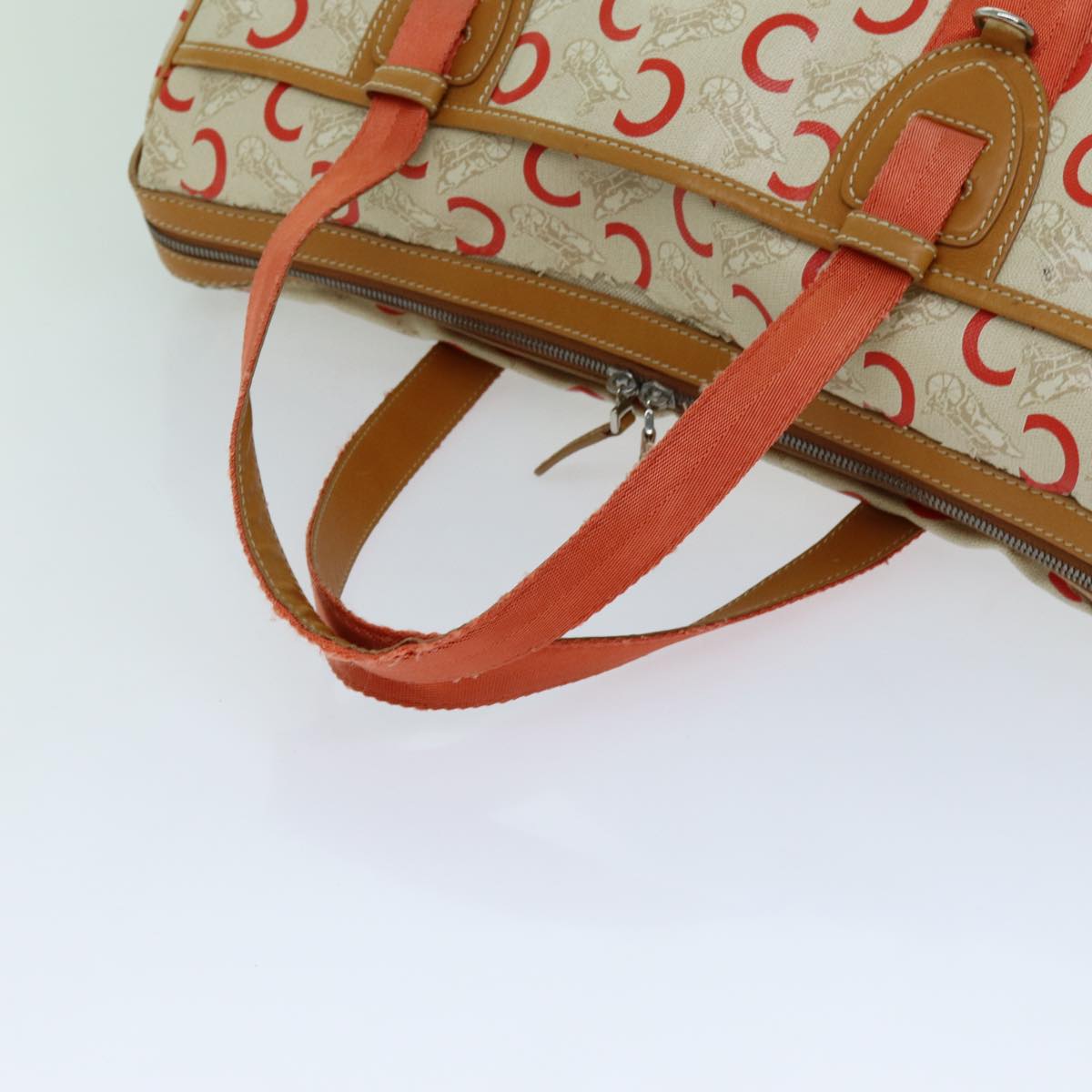 CELINE C Macadam Canvas Boston Bag White Auth bs13387