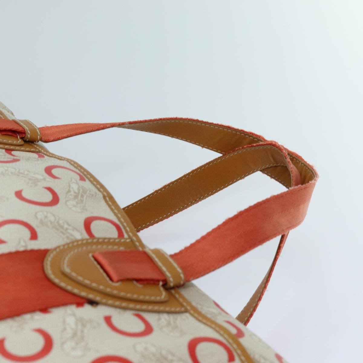 CELINE C Macadam Canvas Boston Bag White Auth bs13387