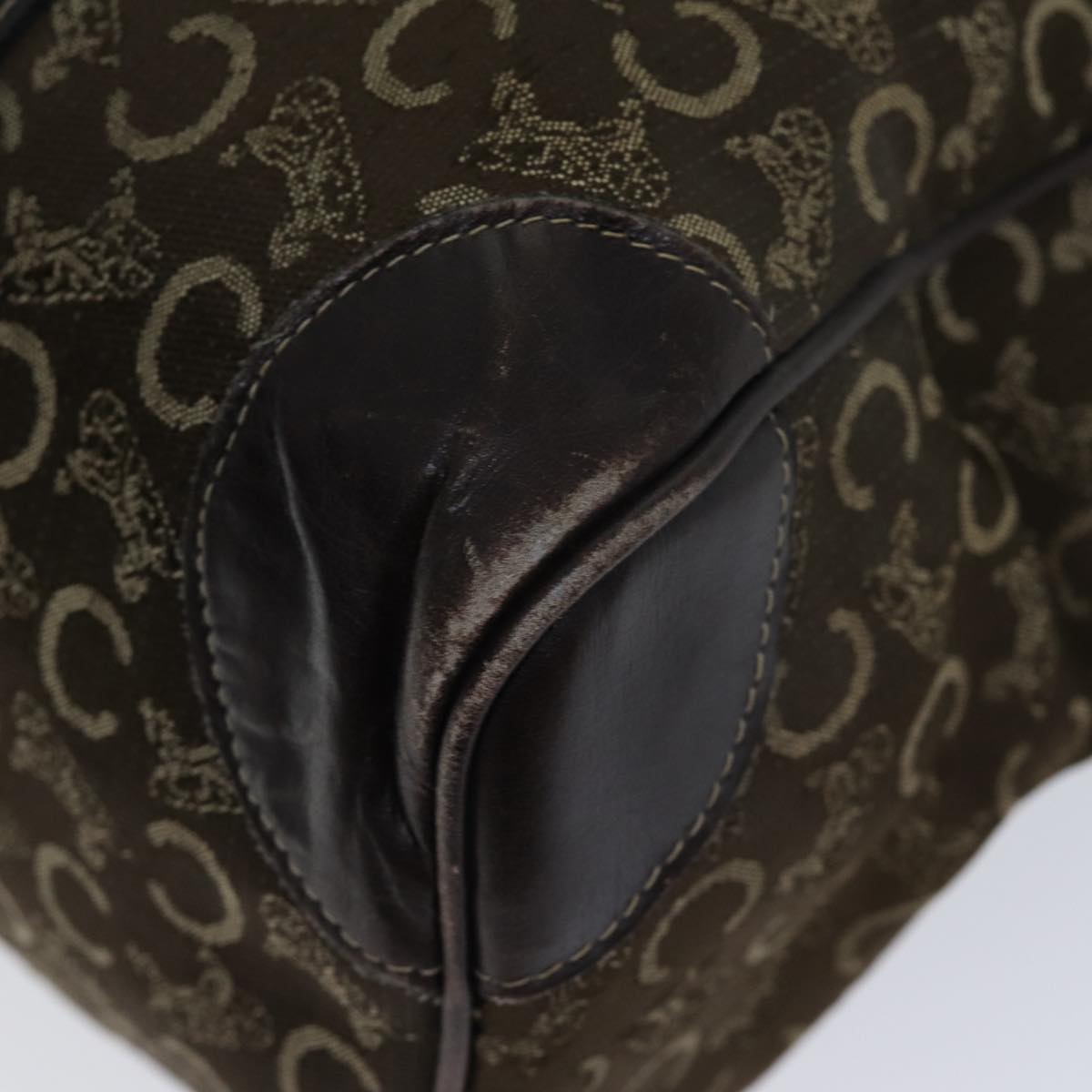 CELINE C Macadam Canvas Boston Bag Brown Auth bs13731