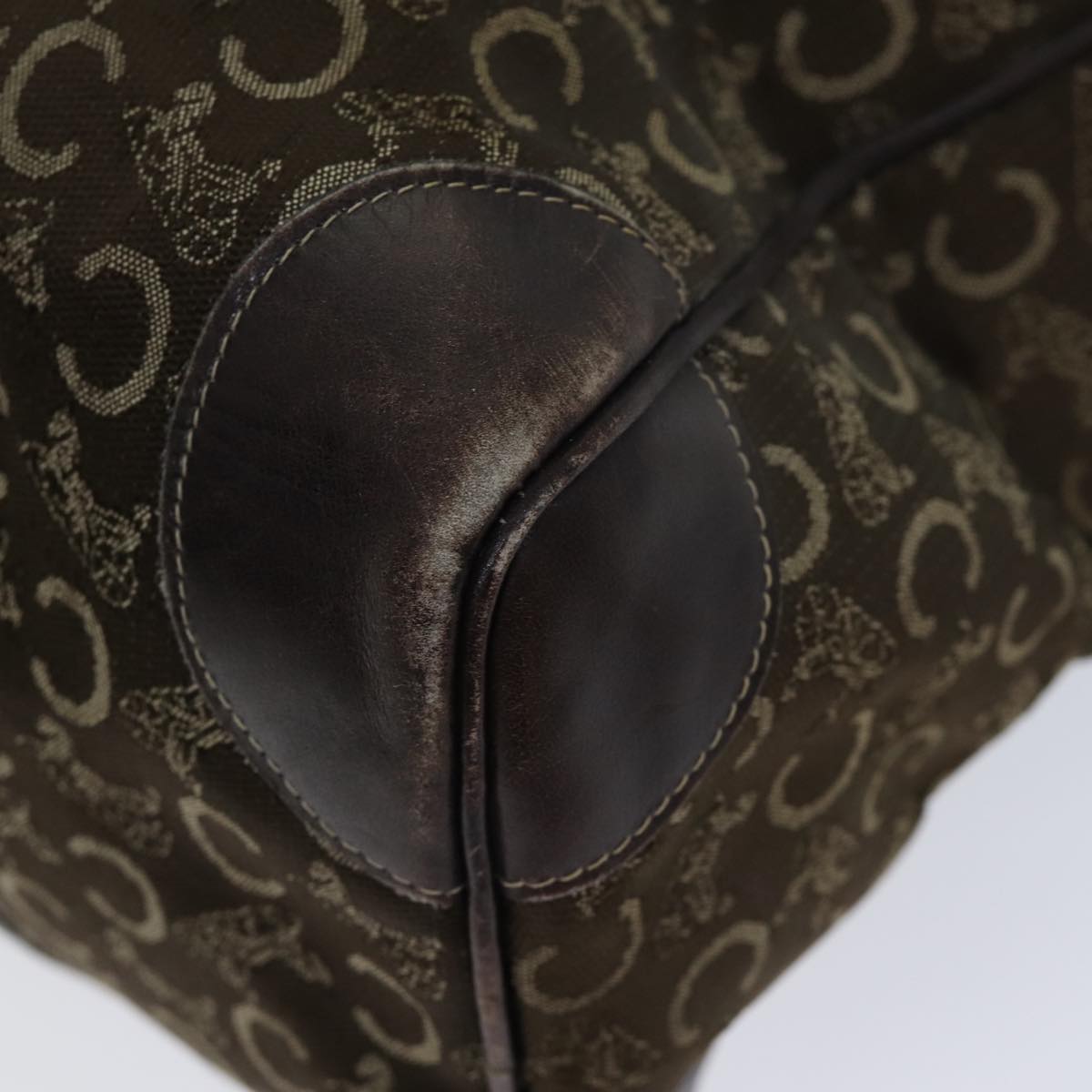 CELINE C Macadam Canvas Boston Bag Brown Auth bs13731