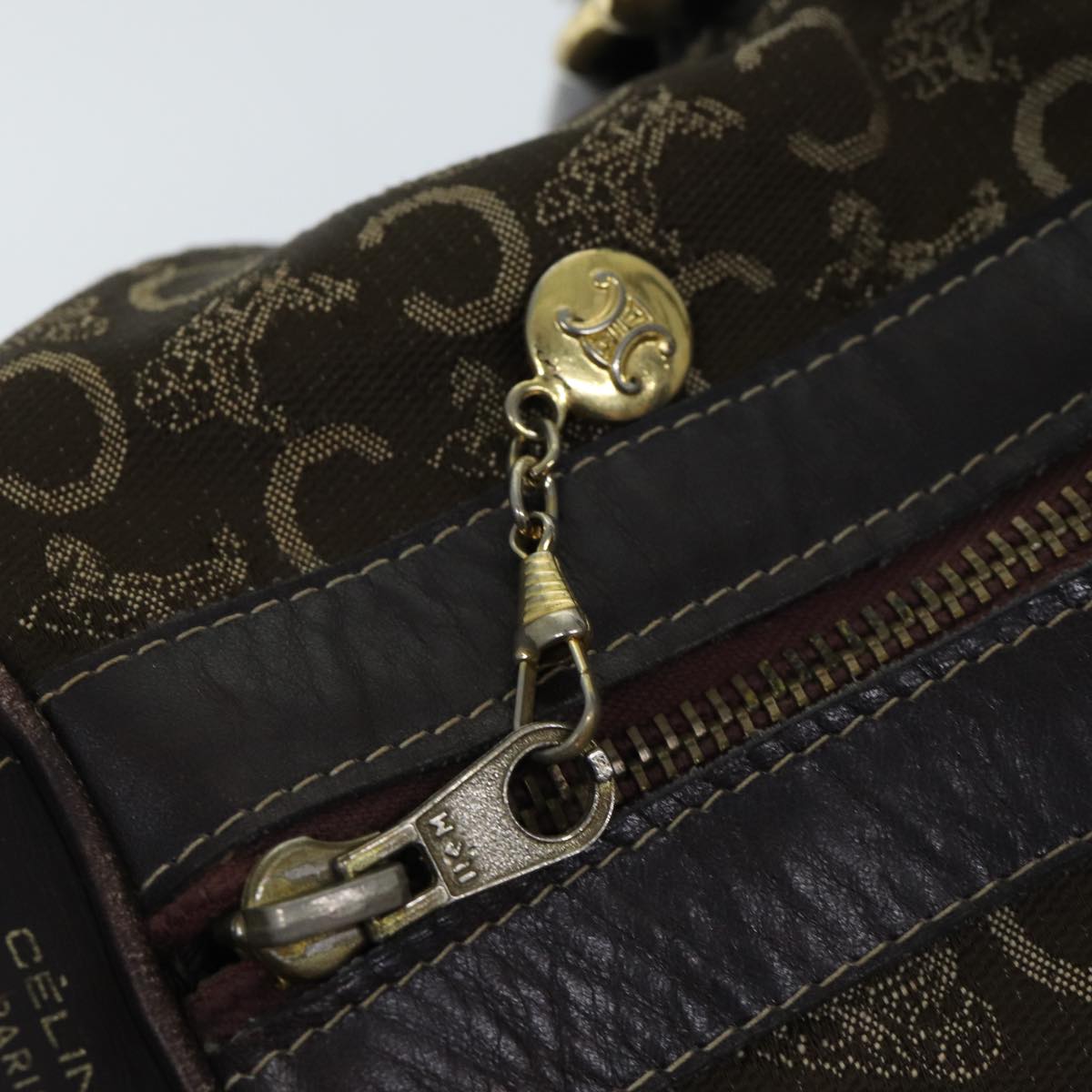 CELINE C Macadam Canvas Boston Bag Brown Auth bs13731