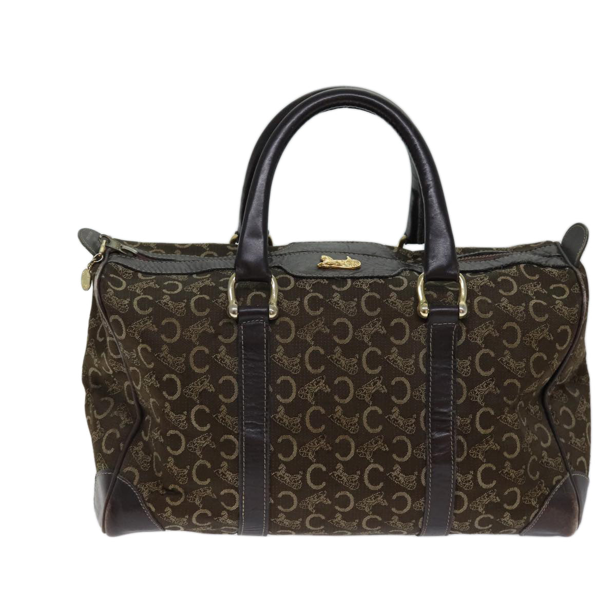 CELINE C Macadam Canvas Boston Bag Brown Auth bs13731