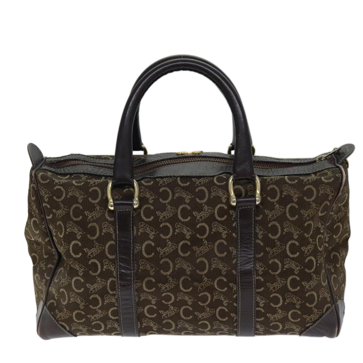 CELINE C Macadam Canvas Boston Bag Brown Auth bs13731