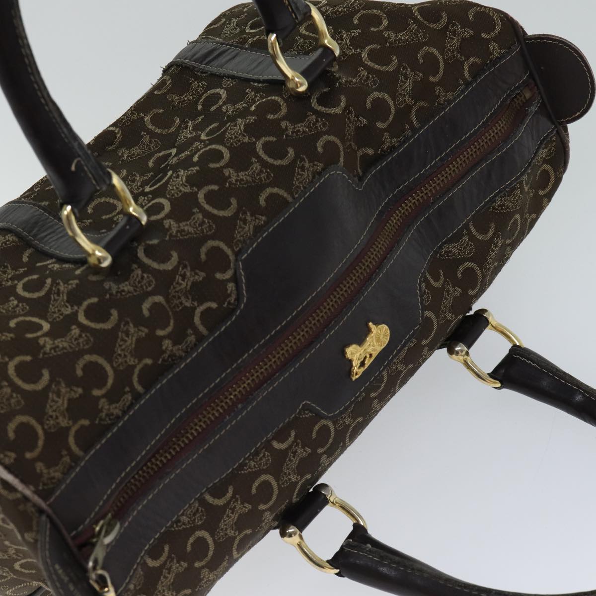CELINE C Macadam Canvas Boston Bag Brown Auth bs13731