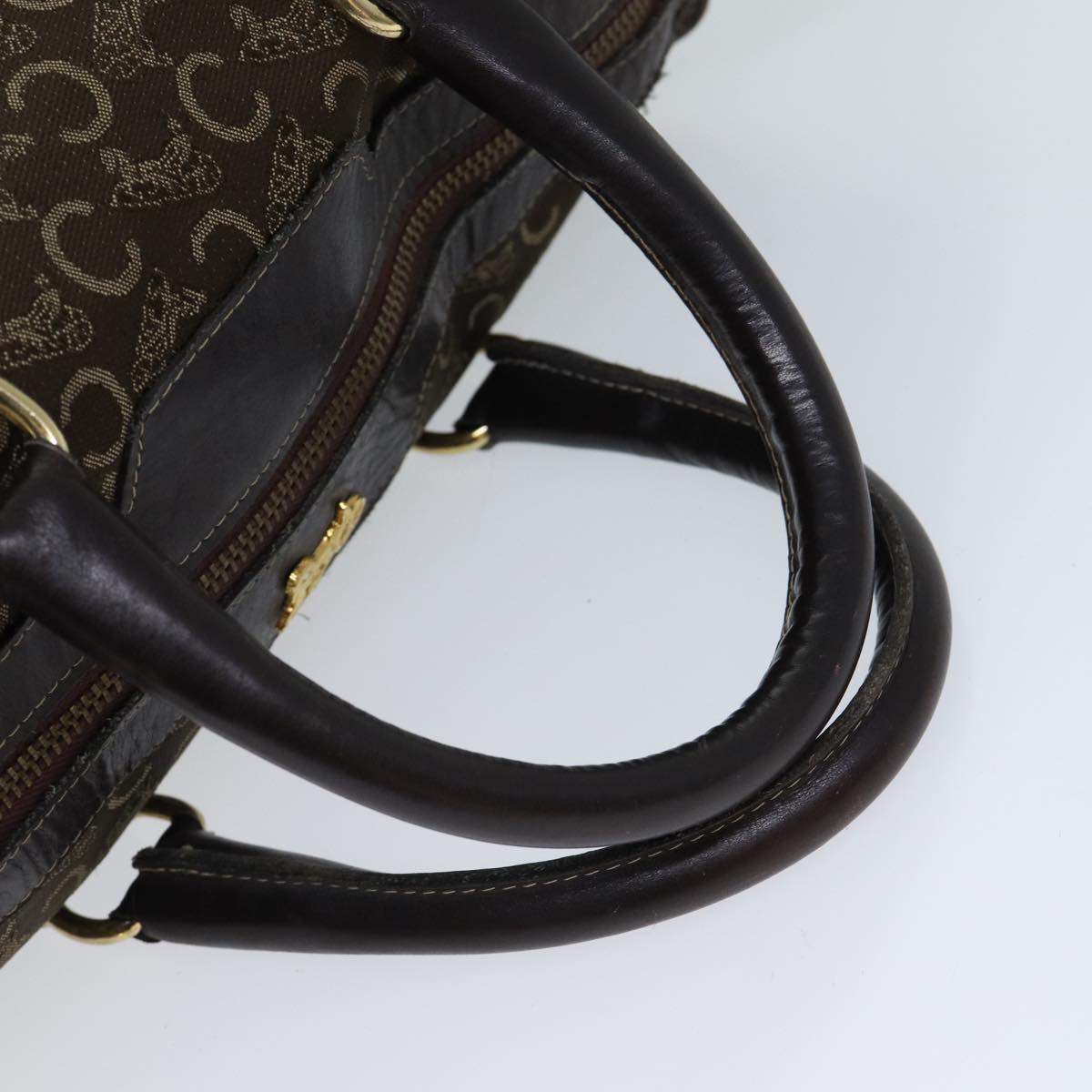 CELINE C Macadam Canvas Boston Bag Brown Auth bs13731