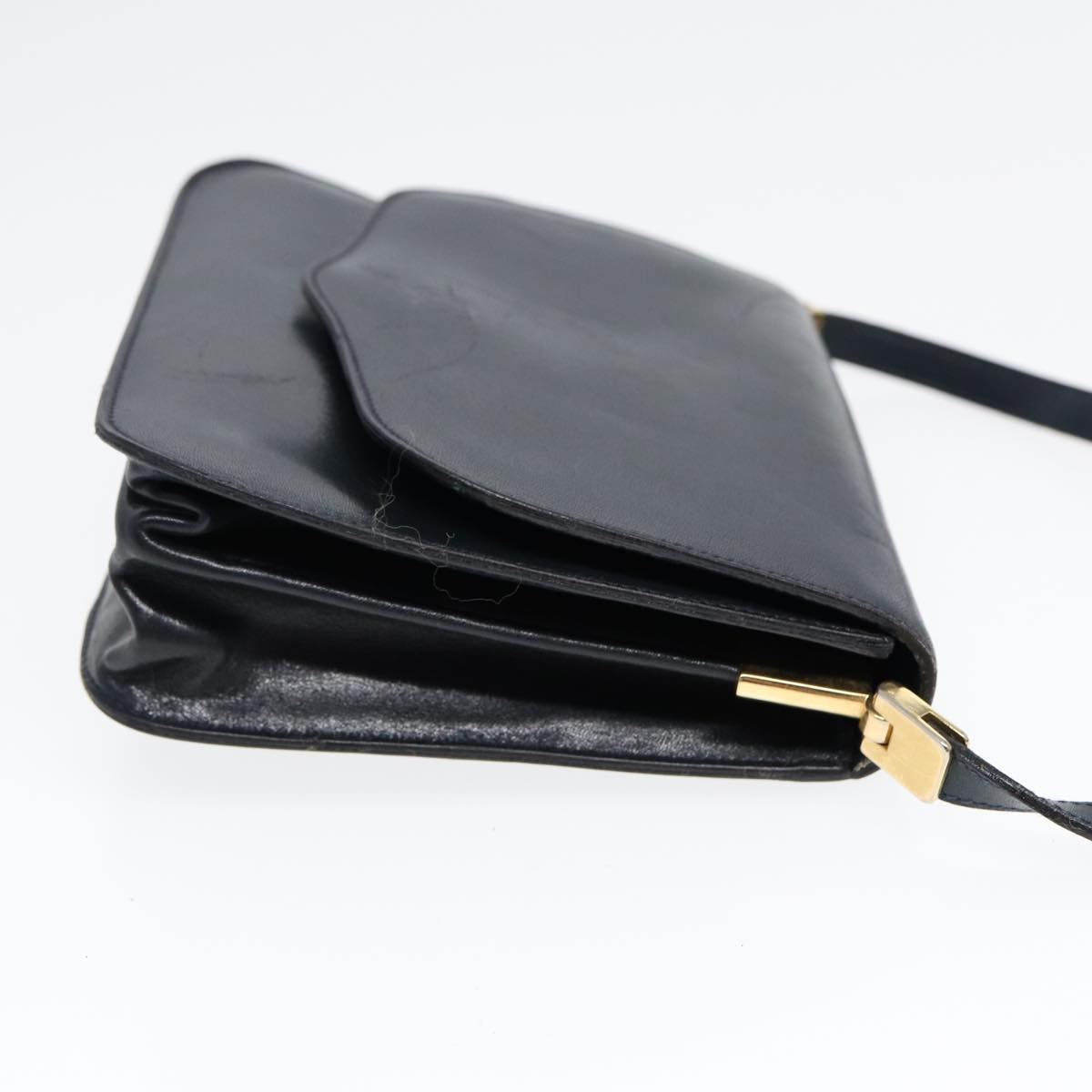 BALENCIAGA Shoulder Bag Leather Navy Gold Auth bs17168